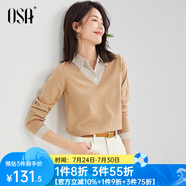 歐莎（OSA）小香風(fēng)假兩件黑色針織衫女外穿春秋季2025年新款打底上衣 深杏色A S
