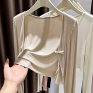 百草布柔軟舒適皮膚衣防曬開(kāi)衫女夏吊帶裙外搭披肩新中式盤(pán)扣薄款小外套 奶咖 S