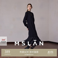 MSLAN|商場(chǎng)同款23冬新款女長(zhǎng)袖圓領(lǐng)下擺網(wǎng)紗拼接連衣裙MFDT437 烏黑 S