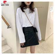 皮爾卡丹皮裙半身裙女春秋2025新款高腰韓版氣質(zhì)名媛PU裙短皮裙a字包臀裙 黑色 S