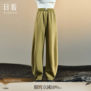 日著（rizhuo）設(shè)計師女裝2025年秋季新款休閑運動高腰闊腿彈力棉長褲子 苔綠 L