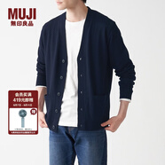 無印良品 MUJI 男式 美利奴羊毛可水洗V領(lǐng)開衫長袖針織衫男士毛衣冬季男款 深藏青色 M(170/92A)