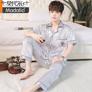 莫代爾品牌冰絲睡衣男士短袖套裝夏天薄款大碼青年長(cháng)袖開(kāi)衫冰絲家居服 男士短長(cháng)銀灰色皇冠 L (100-120斤)