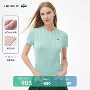 LACOSTE法國鱷魚(yú)女裝25春夏新款時(shí)尚絞花短袖套頭針織毛衣|AF7214 LGF/薄荷綠 S 36
