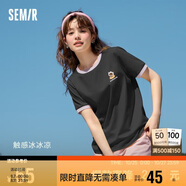 森馬羅小黑短袖T恤女印花俏皮上衣夏卡通圓領(lǐng)套頭衫109324100002
