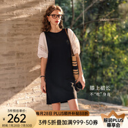 Olrain歐芮兒夏季女裝直筒名媛風(fēng)撞色蕾絲拼接連衣裙 黑白色 M