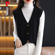 皮爾卡丹胖mm無(wú)袖大碼V領(lǐng)毛衣馬甲女寬松秋冬季韓版針織背心外穿馬夾上衣 黑色 L 【建議110-125斤】