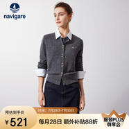 Navigare意大利小帆船女士全羊毛針織開(kāi)衫休閑毛衣外套2334094509 灰 L 