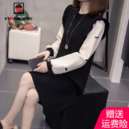 AEMAPE針織連衣裙女裝2025春秋季新款韓版時(shí)尚氣質(zhì)打底裙子女 E068_黑色 XL _建議126-145斤