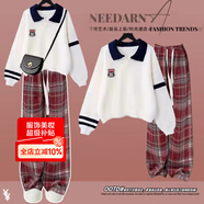 莞町青少年女大童13-15歲初中生12-15歲女孩衣服秋季套裝2025年新款 白色上衣+紅格子褲 170 cm