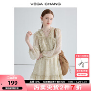 VEGA CHANG法式復(fù)古連衣裙女2025年新款夏季小眾設(shè)計荷葉邊印花海邊度假裙子 印花（短款） M