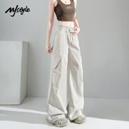 MJ STYLE工裝褲女款2025秋冬新款休閑褲速干運(yùn)動高腰顯瘦闊腿褲 黑色 S