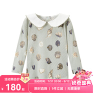 Milkbarn兒童長袖T恤寶寶春秋純棉上衣女童打底外出童裝 淺灘貝殼 110 cm