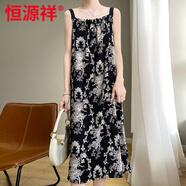 恒源祥2025春夏新款針織吊帶背心女印花無(wú)袖上衣修身顯瘦內搭打底衫外穿 黑圖騰 2XL 150-170