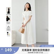 梵希蔓簡(jiǎn)約通勤黑色短袖連衣裙女2025年夏季新款收腰顯瘦小黑裙子 M6986 白色 L