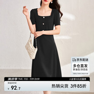 尚都比拉短袖連衣裙女夏季復(fù)古赫本風(fēng)氣質(zhì)通勤裙子中長(zhǎng)款A(yù)字裙 雅黑色 L