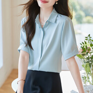 阿瑪施弟適用小個(gè)子白色短袖雪紡襯衫2025新款女士夏季薄款醋酸襯 水藍(lán)色 S S[參考80-100斤]