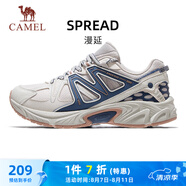 駱駝（CAMEL）漫延復(fù)古慢跑步女鞋網(wǎng)面透氣運(yùn)動(dòng)鞋子 K25B09L7057 淺灰/深藍(lán) 38
