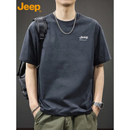 吉普（JEEP）美國正品高端純棉圓領短袖T恤男夏季薄款中青年印花半袖體恤上衣 H54黑灰色 薄款 【官方正品】 XL 推薦135-150斤