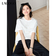 LAGOGO重工釘珠圓領(lǐng)T恤女拉谷谷2025年春夏新款時(shí)尚通勤短袖上衣 本白色 M