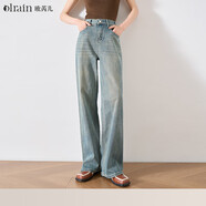 Olrain歐芮兒復(fù)古藍(lán)牛仔褲女高腰百搭直筒闊腿褲 牛仔藍(lán) XL 