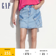 Gap女裝夏季多口袋工裝風(fēng)水洗牛仔短裙辣妹半身裙465736 淺藍色 155/58A(24) 亞洲尺碼
