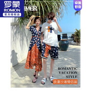 羅蒙（ROMON）三亞海邊蜜月度假旅游沙灘情侶夏裝一男一女套裝裙子短袖短褲衣服 2113# 女M