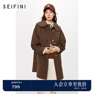 詩凡黎（'SEIFINI）減齡牛角扣雙面毛外套女2023年冬新款學(xué)院風(fēng)全羊毛復(fù)古毛呢大衣女 咖啡（中長款） L 165/88A