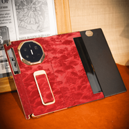 適用華為MateXT手機殼新款翻蓋山水圖腕帶支架智能視窗保護套 【山河圖-紅色】腕帶支架皮套 華為mateXT