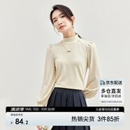 尚都比拉秋冬半高領(lǐng)燈籠袖針織衫女修身顯瘦打底衫內(nèi)搭上衣 米杏色 XL 