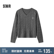 森馬（Semir）森柔毛衫|毛衣女刺繡V領(lǐng)顯瘦寬松2024絞花上衣復古風(fēng)109724107014