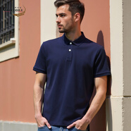 鱷魚(yú)恤26支純棉短袖POLO衫男純色2025夏季休閑男士翻領(lǐng) t恤 藏青色 M