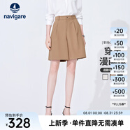 Navigare意大利小帆船女士五分褲夏季顯腿長時尚休閑褲通勤百搭A(yù)字短褲女 咖色 M