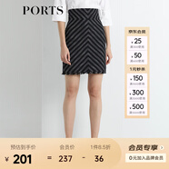 PORTS寶姿  新品商場(chǎng)同款女裝條紋高腰半身裙通勤顯瘦SN8S007HFD014 黑色 S (4)