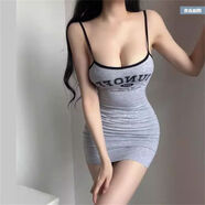 三棲虎嫵媚戰袍吊帶裙連衣裙夏季新款歐美風(fēng)運動(dòng)休閑氣質(zhì)字母印花包臀低 灰色 S