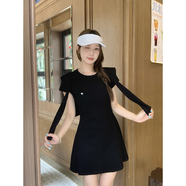 大尺碼胖mm2025夏季新款韓版氣質(zhì)休閑時尚短袖洋裝女減齡小眾裙子 黑色 L L建議100-120斤
