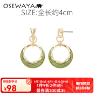 osewaya耳夾無(wú)耳洞女復古耳釘圈圈耳環(huán)氣質(zhì)綠色耳墜簡(jiǎn)約時(shí)尚圓環(huán)耳飾 綠色耳釘