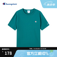 Champion冠軍短袖夏季新款男女全棉舒適簡約小C LOGO圓領(lǐng)情侶套頭T恤 深綠色 M