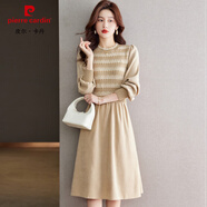 皮爾卡丹（pierre cardin）假兩件針織連衣裙女秋冬2025新款收腰感小個(gè)子氣質(zhì)a字毛衣裙 杏色 M