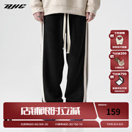 BJHG【2.0】 不計后果春秋環(huán)保麂皮絨串標(biāo)拼接休閑褲子男潮流直筒長褲 黑色 2XL (160-200斤）