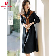 皮爾卡丹（pierre cardin）撞色可拆卸披肩牛仔連衣裙女2025春秋季新款收腰顯瘦氣質(zhì)襯衫裙 2205-連衣裙+披肩【兩件套】 L 【100-110斤】