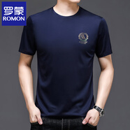 羅蒙（ROMON）桑蠶.絲短袖T恤男夏季寬松印花休閑圓領(lǐng)絲光棉體恤半袖打底衫上衣 930藏青 M 165/105/48