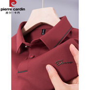 皮爾卡丹（pierre cardin）中年爸爸秋裝父親上衣服男士長袖T恤polo衫喜公公婚宴結婚禮服裝 磚紅 短袖 M 120斤以內