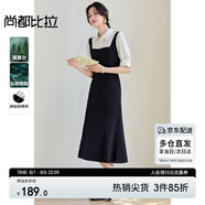 尚都比拉設計感假兩件連衣裙女夏季高腰收腰顯瘦拼接裙優(yōu)雅泡泡袖中長(cháng)裙