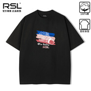 亞獅龍（RSL）純棉短袖t恤夏季寬松休閑透氣羽毛球元素情侶款oversize 黑色 S (建議90-100斤) 寬松休閑系列