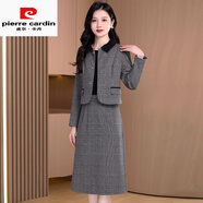 皮爾卡丹（pierre cardin）闊太太時(shí)尚連衣裙套裝早秋洋氣高貴顯瘦減齡小個(gè)媽媽高端品牌裙子 灰色-連衣裙套裝兩件套春秋輕奢高級(jí)感收腰顯瘦洋氣減 M  【適合85-105斤】