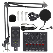 品怡 跨境英文直播聲卡bm800麥克風(fēng)話(huà)筒懸臂手機聲卡套裝播客全套 240+黑色v8