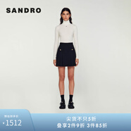 SANDRO秋冬款女裝高腰百褶花呢黑色半身裙短裙SFPJU00987 黑色 34