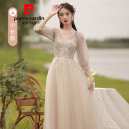 皮爾卡丹（pierre cardin）伴娘服2025新款仙氣婚禮姐妹團(tuán)顯瘦閨蜜春秋香檳晚禮服女平時(shí)可穿 香檳A款中長(zhǎng) S