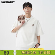 viishow純棉休閑基礎(chǔ)圓弧logo印花美式寬松短袖2025夏季T恤男半袖體恤衫 白色 XL